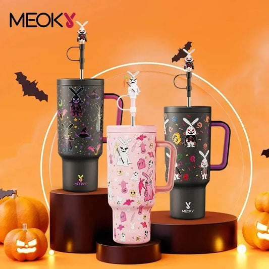 Meoky Cup Tumbler Handle with Cute Straw - Halloween 40 oz - Celeste