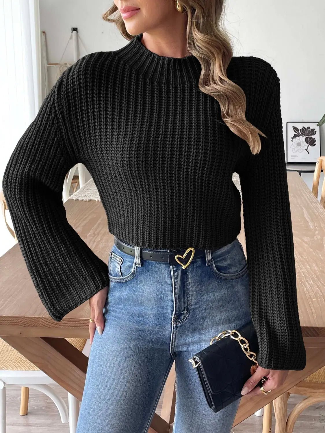 Mock Neck Long Sleeve Sweater - Celeste