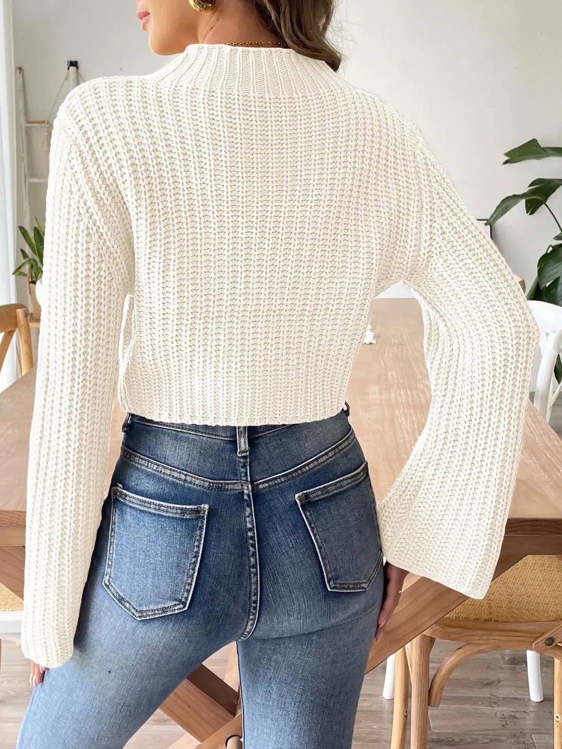 Mock Neck Long Sleeve Sweater - Celeste