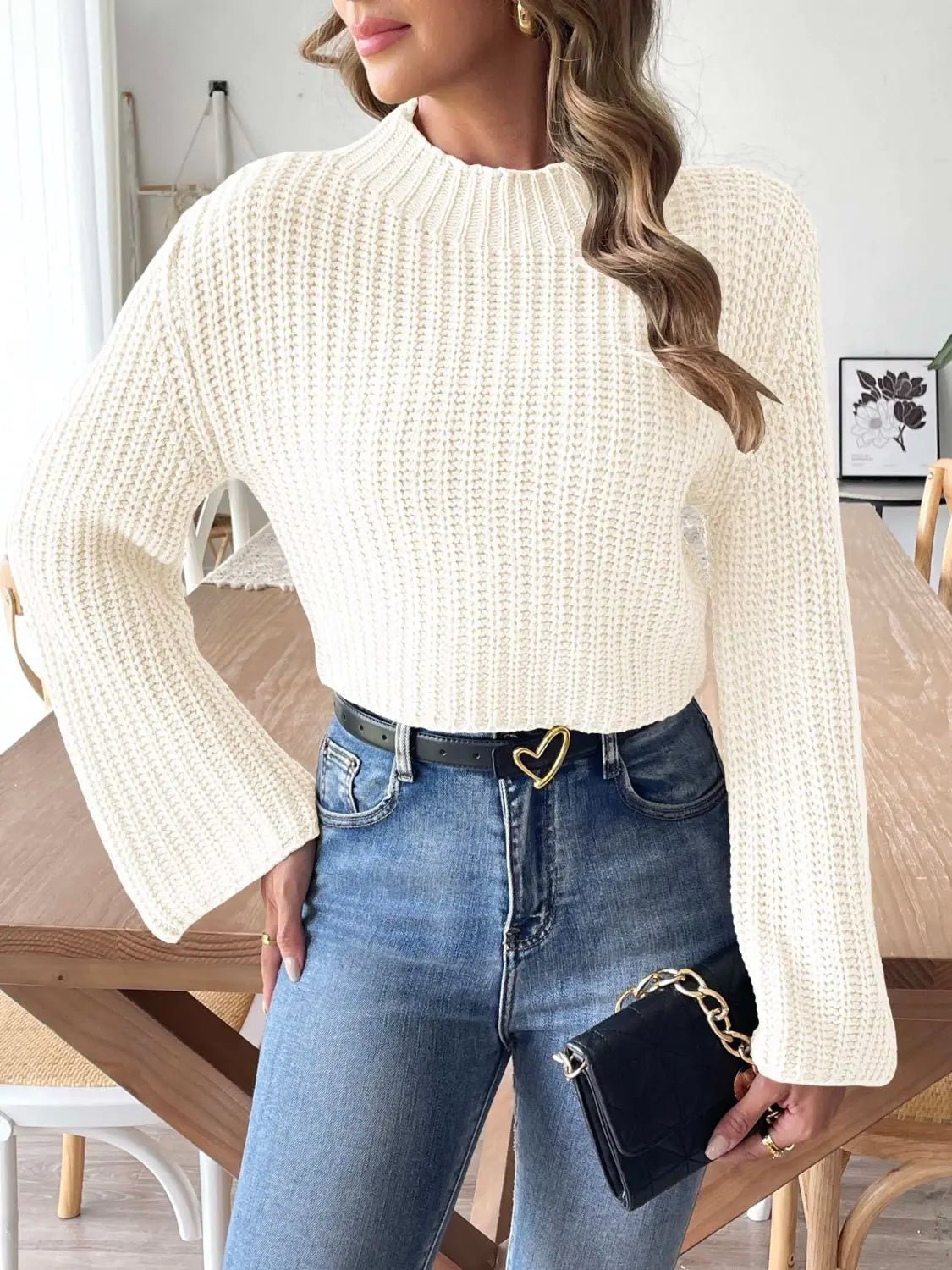 Mock Neck Long Sleeve Sweater - Celeste