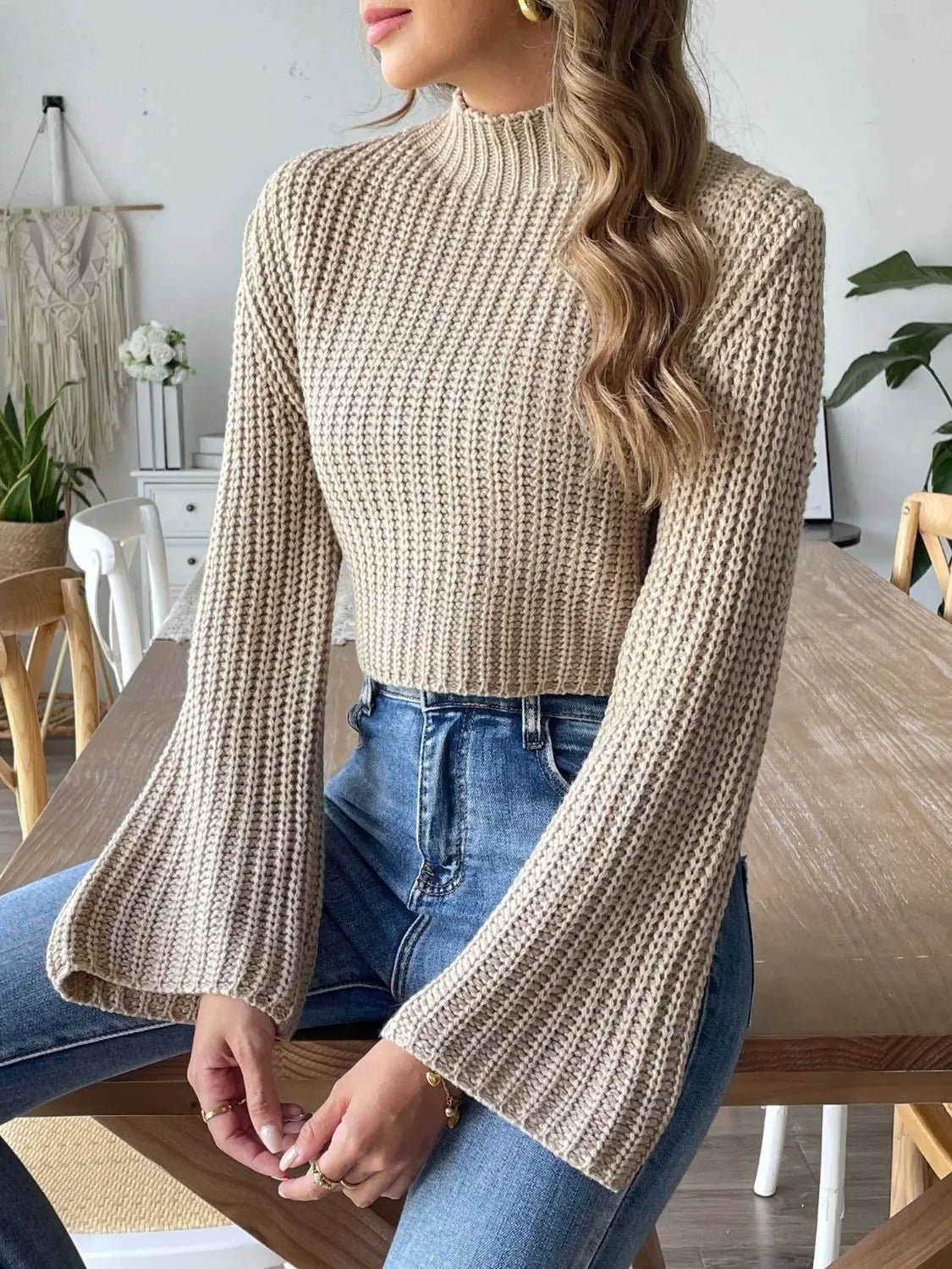 Mock Neck Long Sleeve Sweater - Celeste