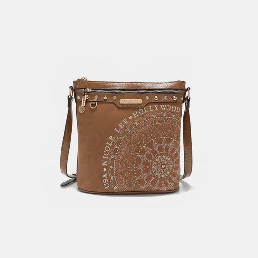 Nicole Lee USA Metallic Stitching Embroidery Inlaid Rhinestone Crossbody Bag - Celeste