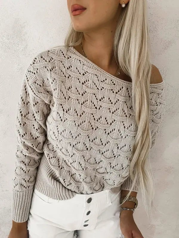 One Shoulder Hollow Pullover Sweater - Celeste    