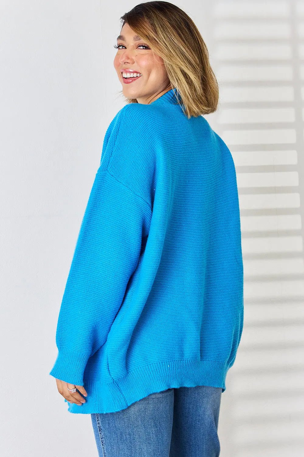 Open Front Dropped Shoulder Cardigan - Celeste