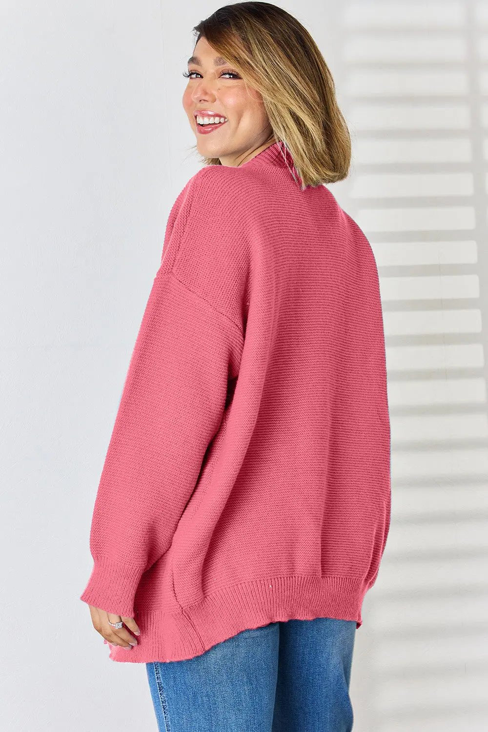 Open Front Dropped Shoulder Cardigan - Celeste