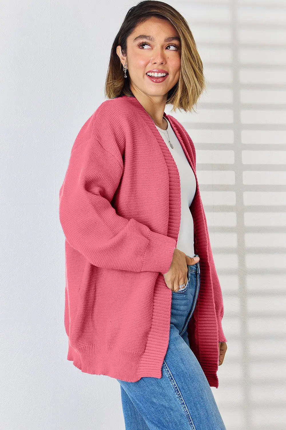 Open Front Dropped Shoulder Cardigan - Celeste