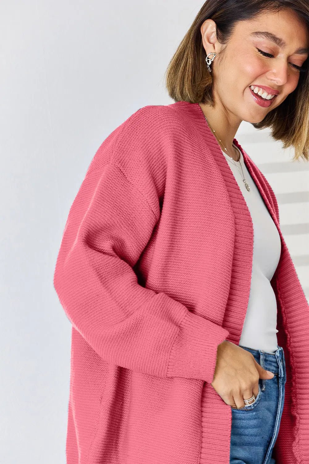 Open Front Dropped Shoulder Cardigan - Celeste