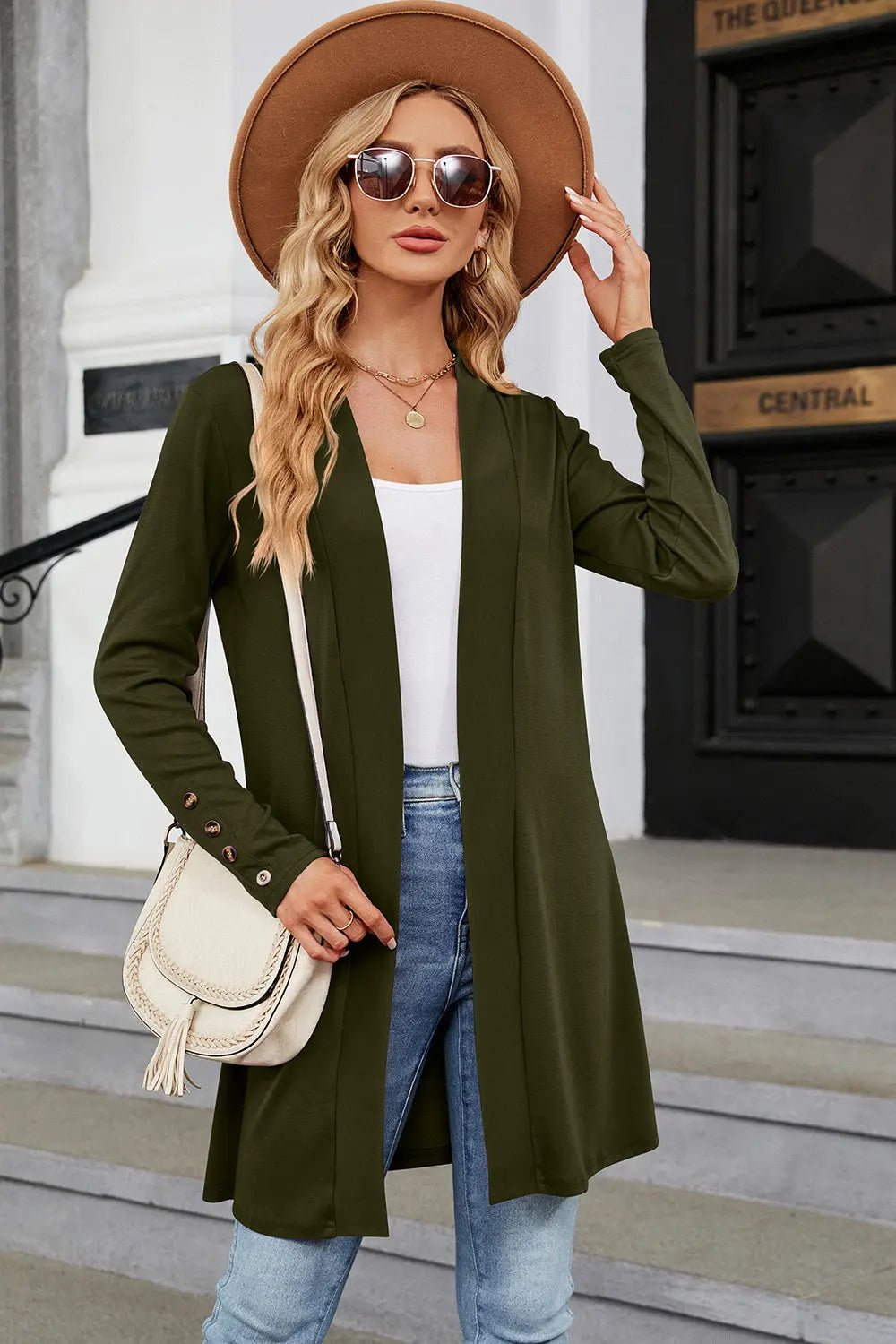 Open Front Long Sleeve Cardigan - Celeste