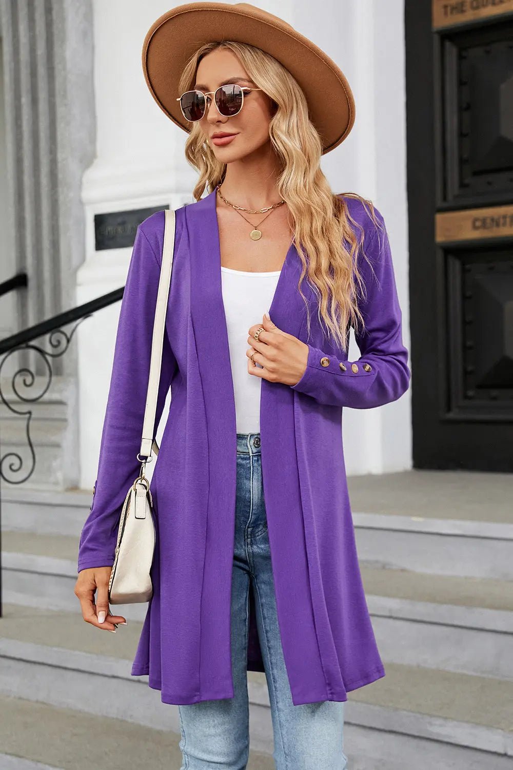 Open Front Long Sleeve Cardigan - Celeste