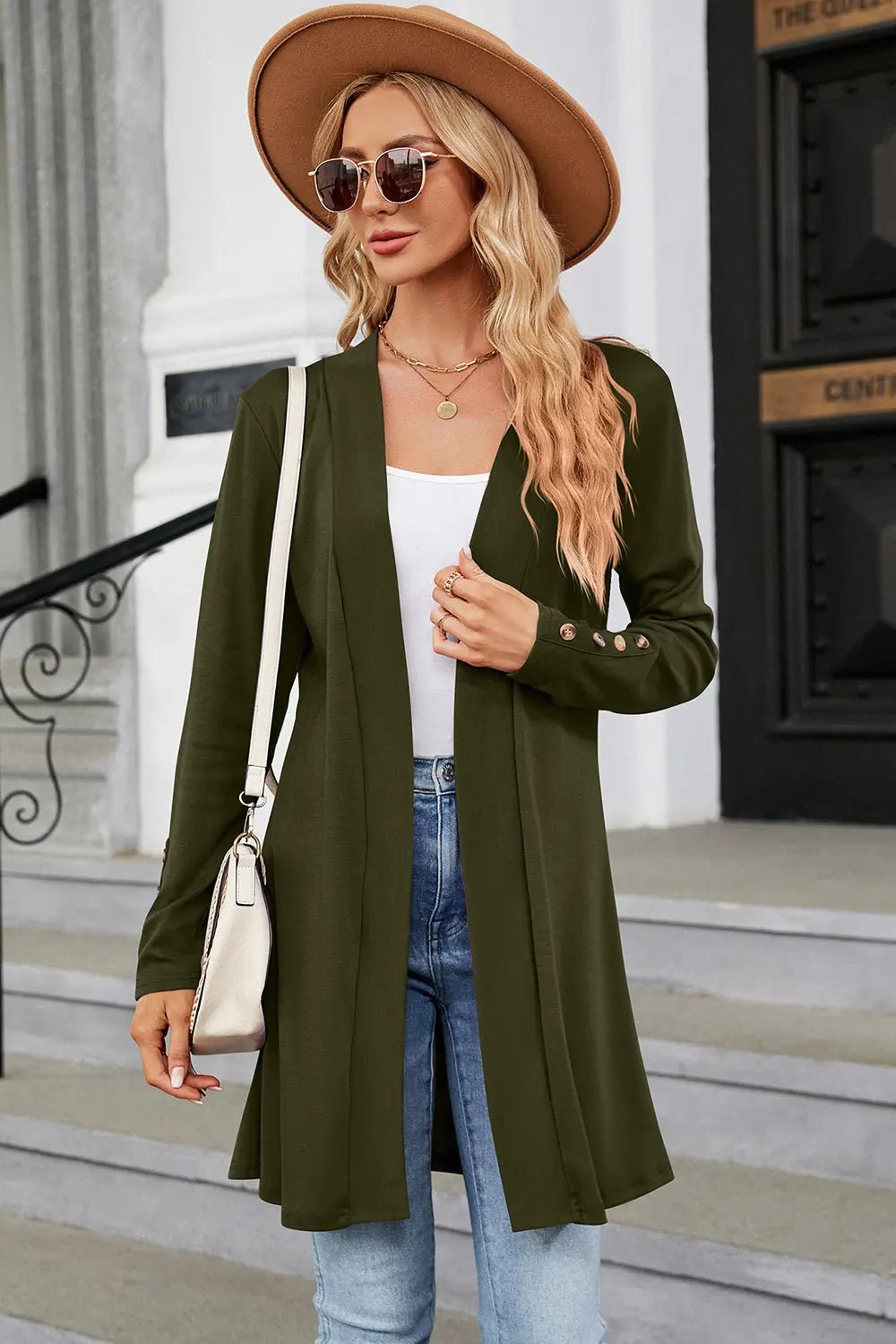 Open Front Long Sleeve Cardigan - Celeste