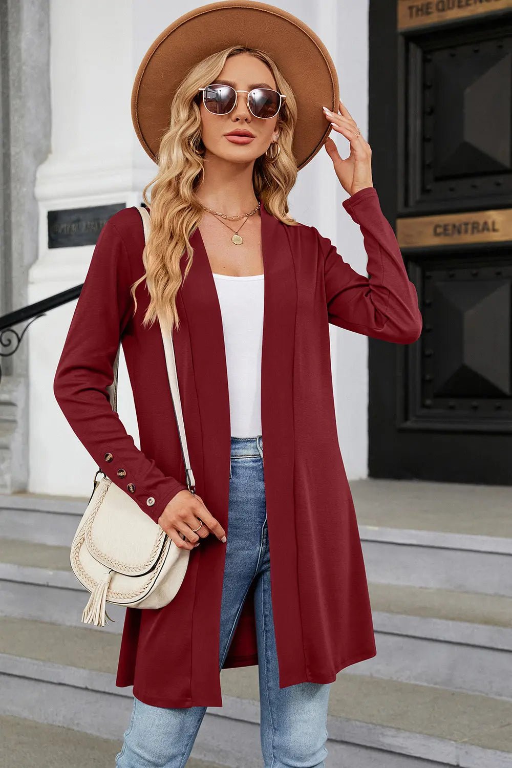 Open Front Long Sleeve Cardigan - Celeste