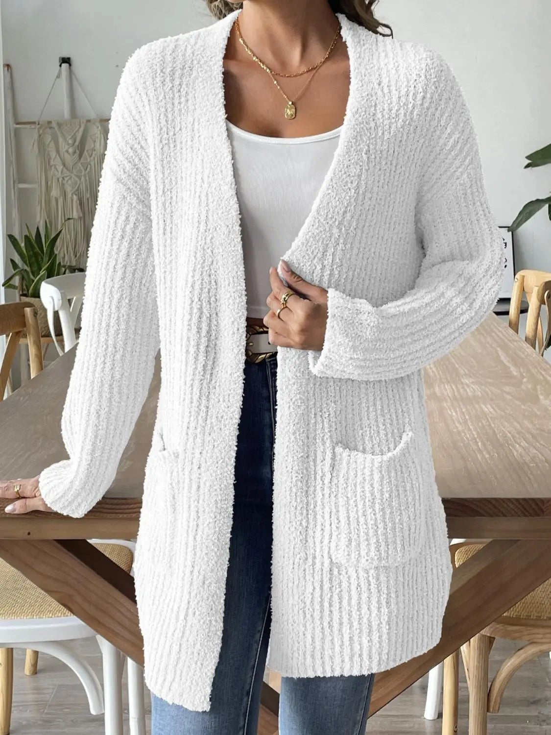 Open Front Long Sleeve Cardigan - Celeste