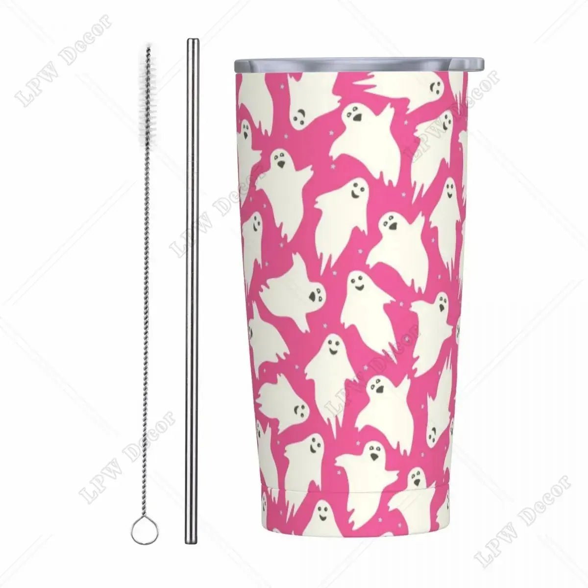 Pink Cute Ghosts Insulated Tumbler with Straws and Lid 20 oz - Celeste