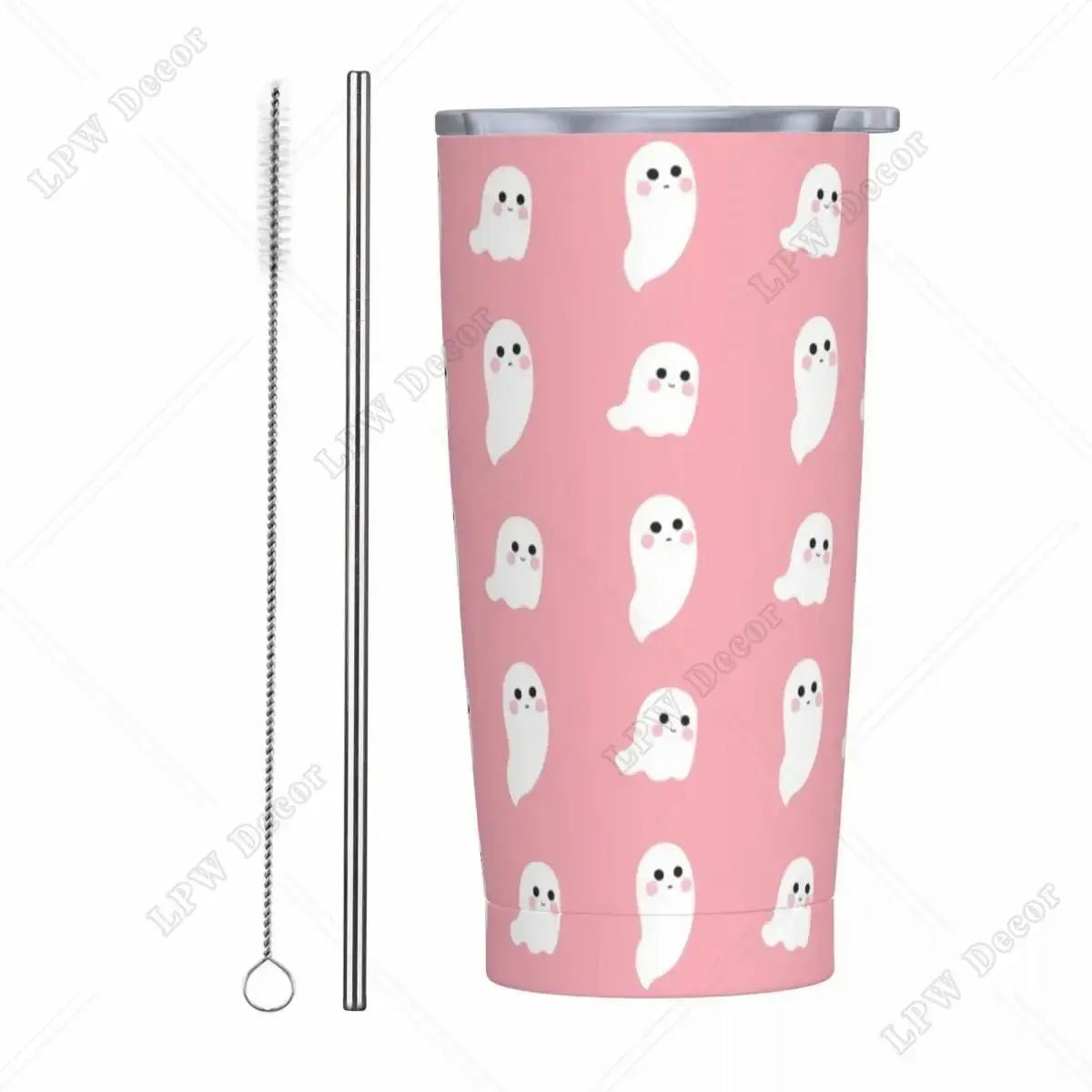 Pink Cute Ghosts Insulated Tumbler with Straws and Lid 20 oz - Celeste