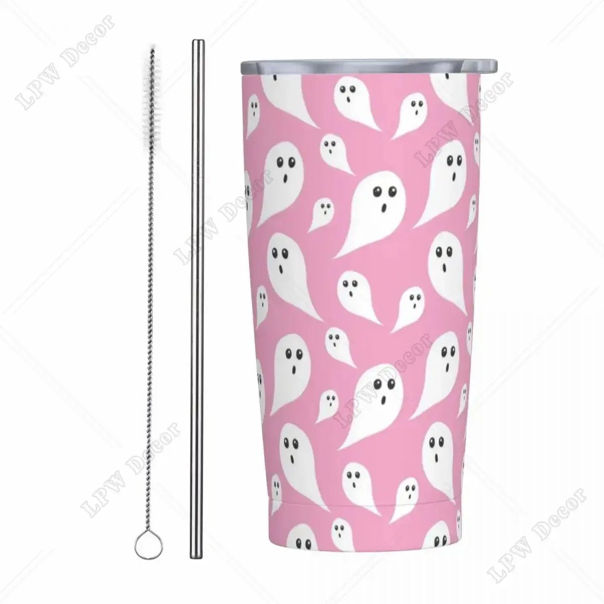 Pink Cute Ghosts Insulated Tumbler with Straws and Lid 20 oz - Celeste