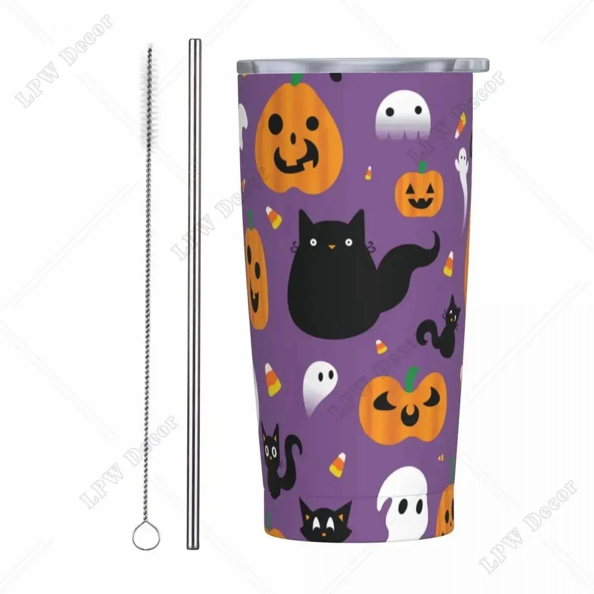 Pink Cute Ghosts Insulated Tumbler with Straws and Lid 20 oz - Celeste