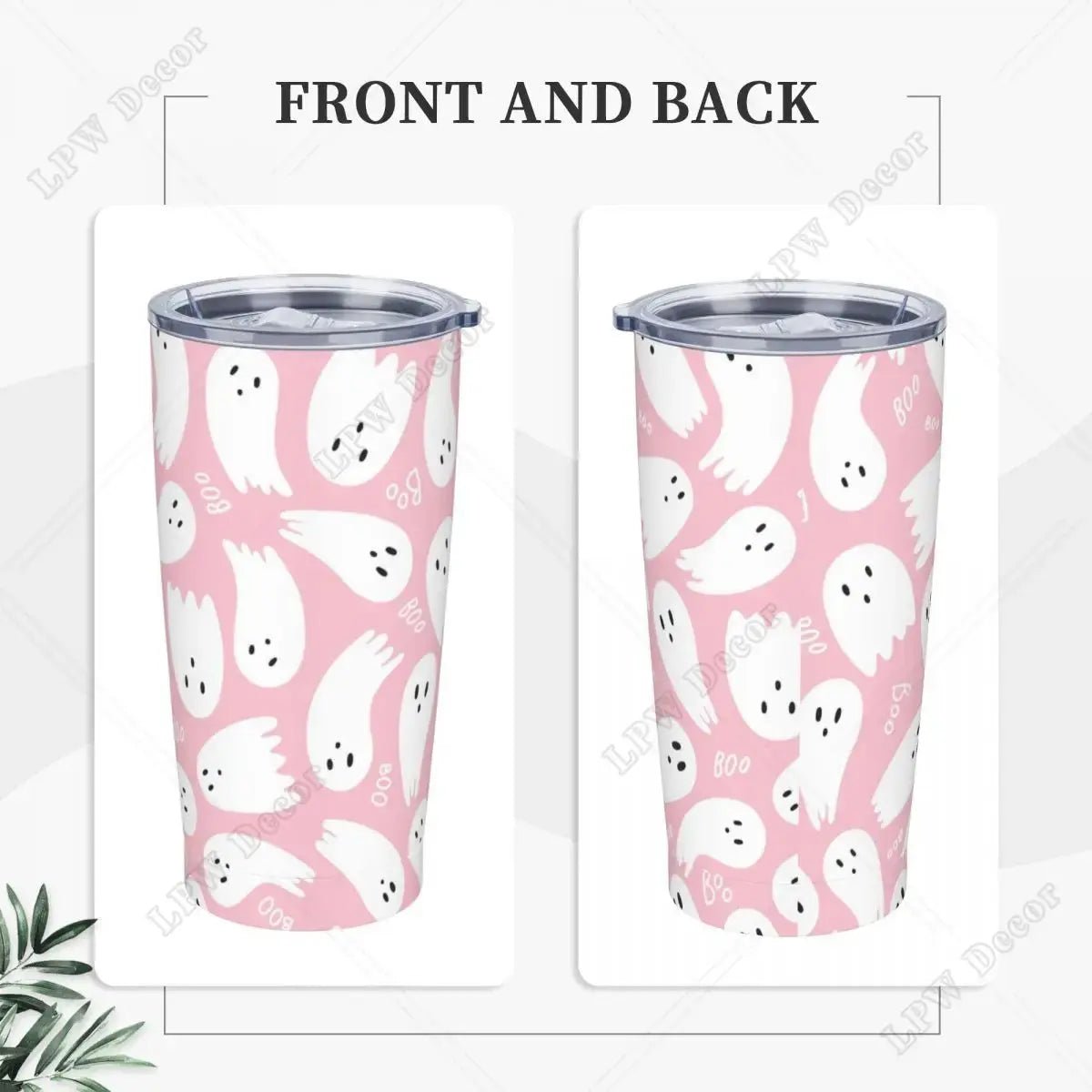 Pink Cute Ghosts Insulated Tumbler with Straws and Lid 20 oz - Celeste