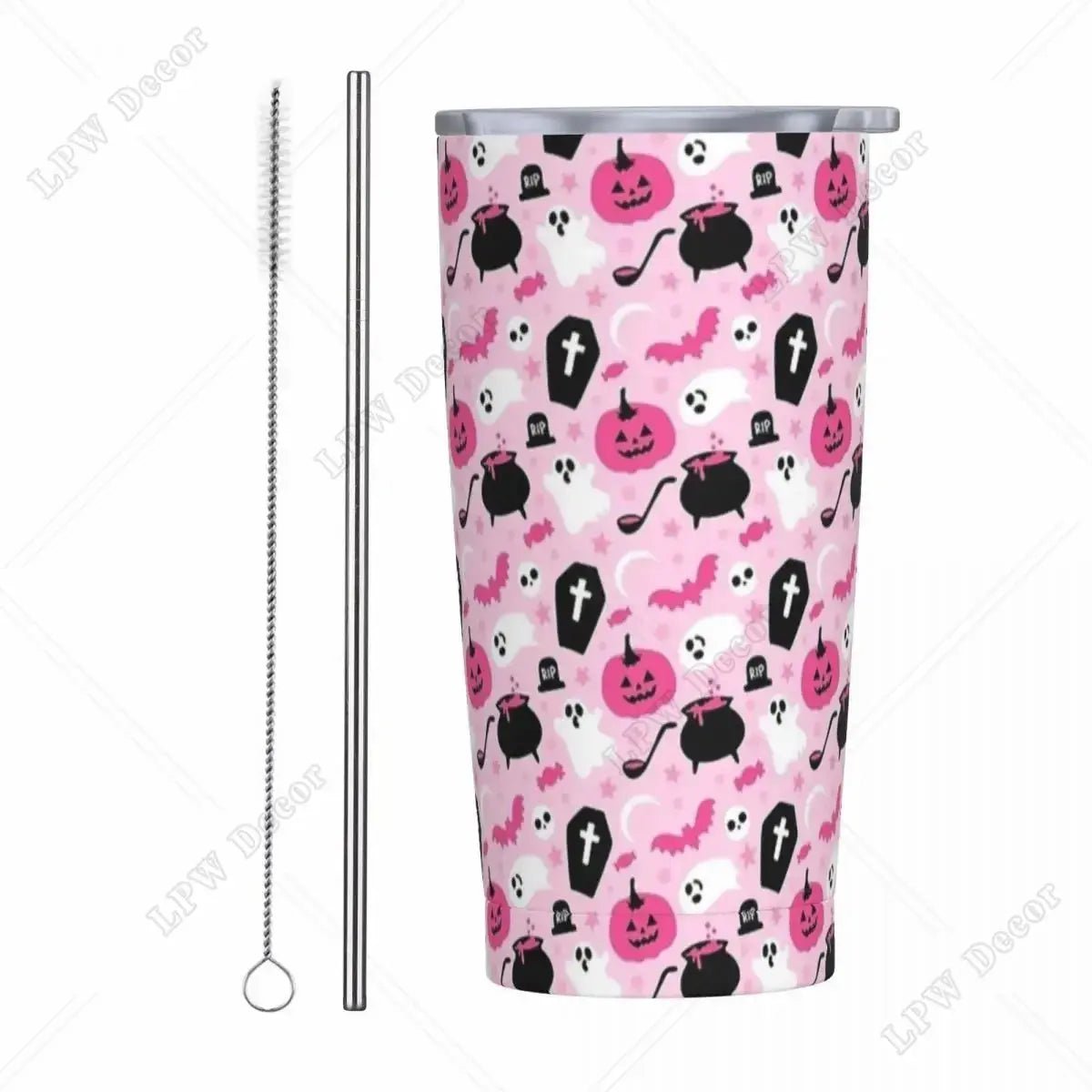 Pink Cute Ghosts Insulated Tumbler with Straws and Lid 20 oz - Celeste