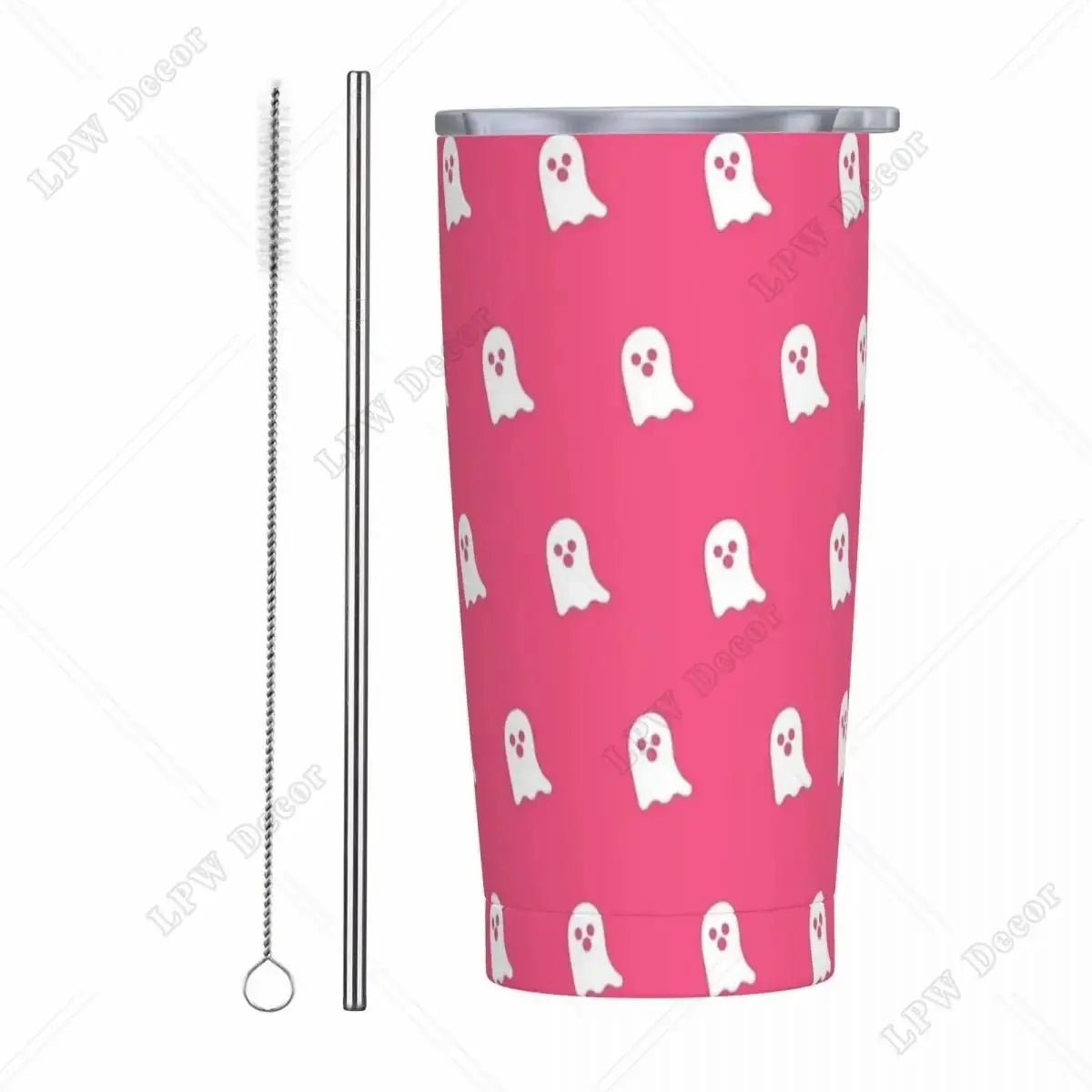 Pink Cute Ghosts Insulated Tumbler with Straws and Lid 20 oz - Celeste