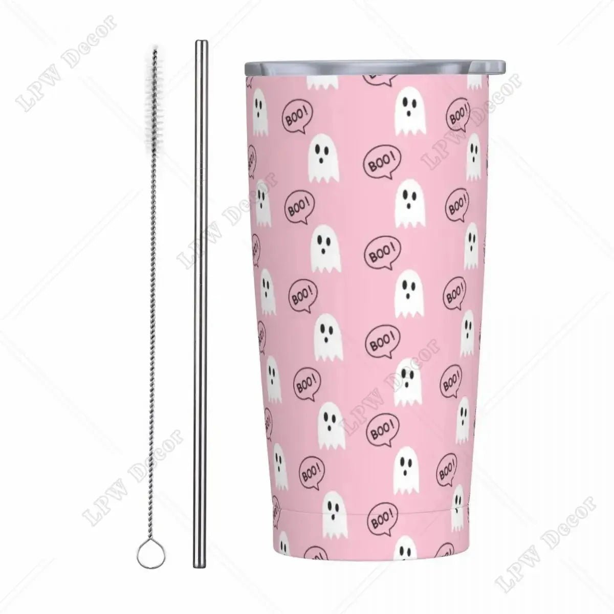 Pink Cute Ghosts Insulated Tumbler with Straws and Lid 20 oz - Celeste