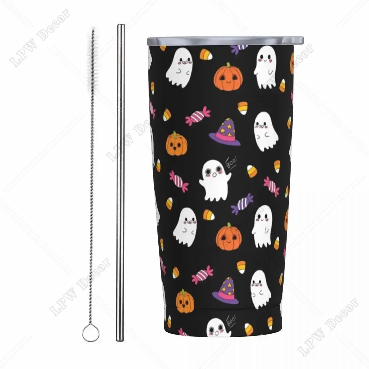 Pink Cute Ghosts Insulated Tumbler with Straws and Lid 20 oz - Celeste