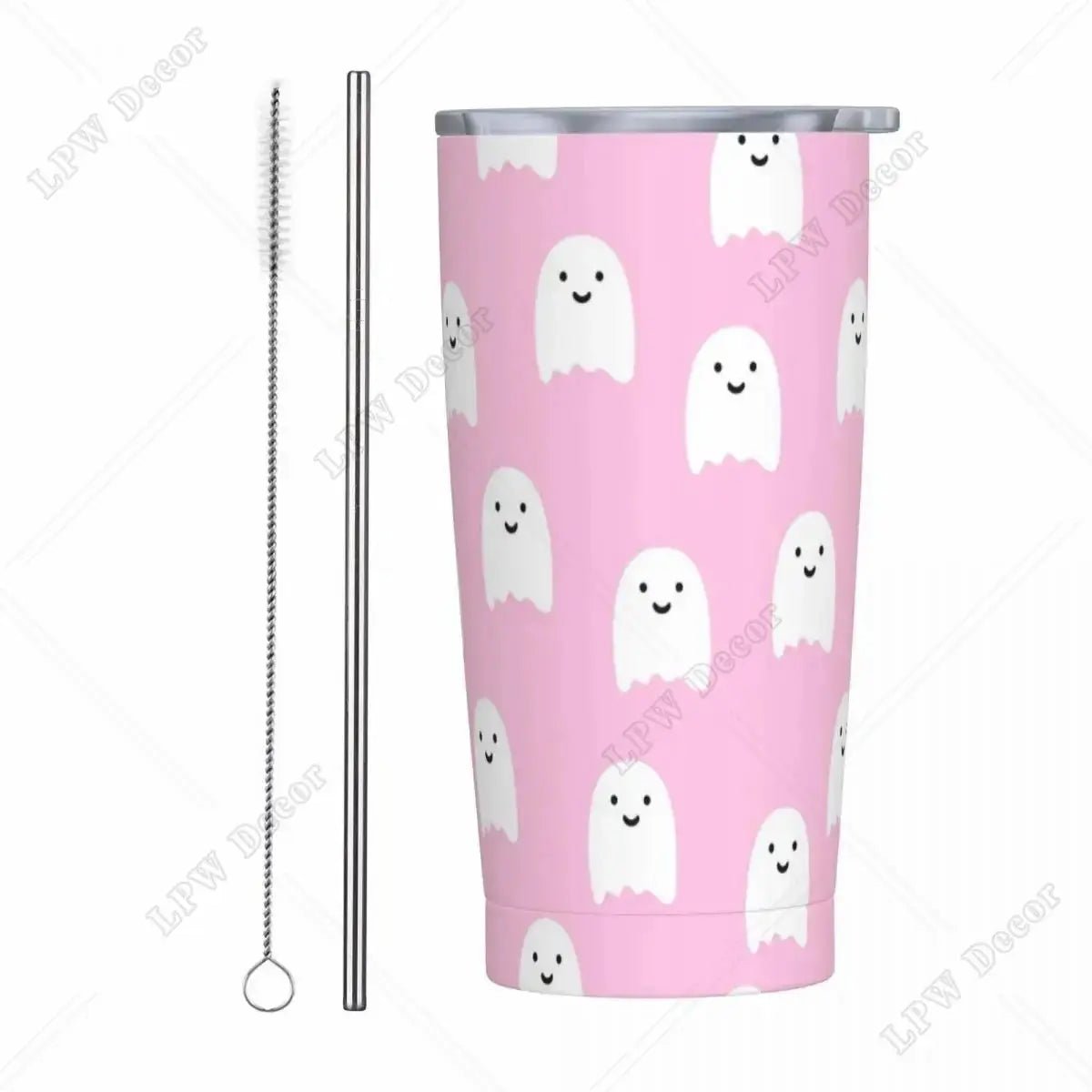 Pink Cute Ghosts Insulated Tumbler with Straws and Lid 20 oz - Celeste