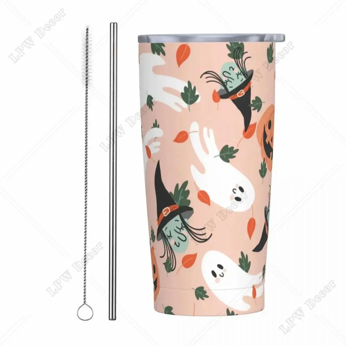 Pink Cute Ghosts Insulated Tumbler with Straws and Lid 20 oz - Celeste