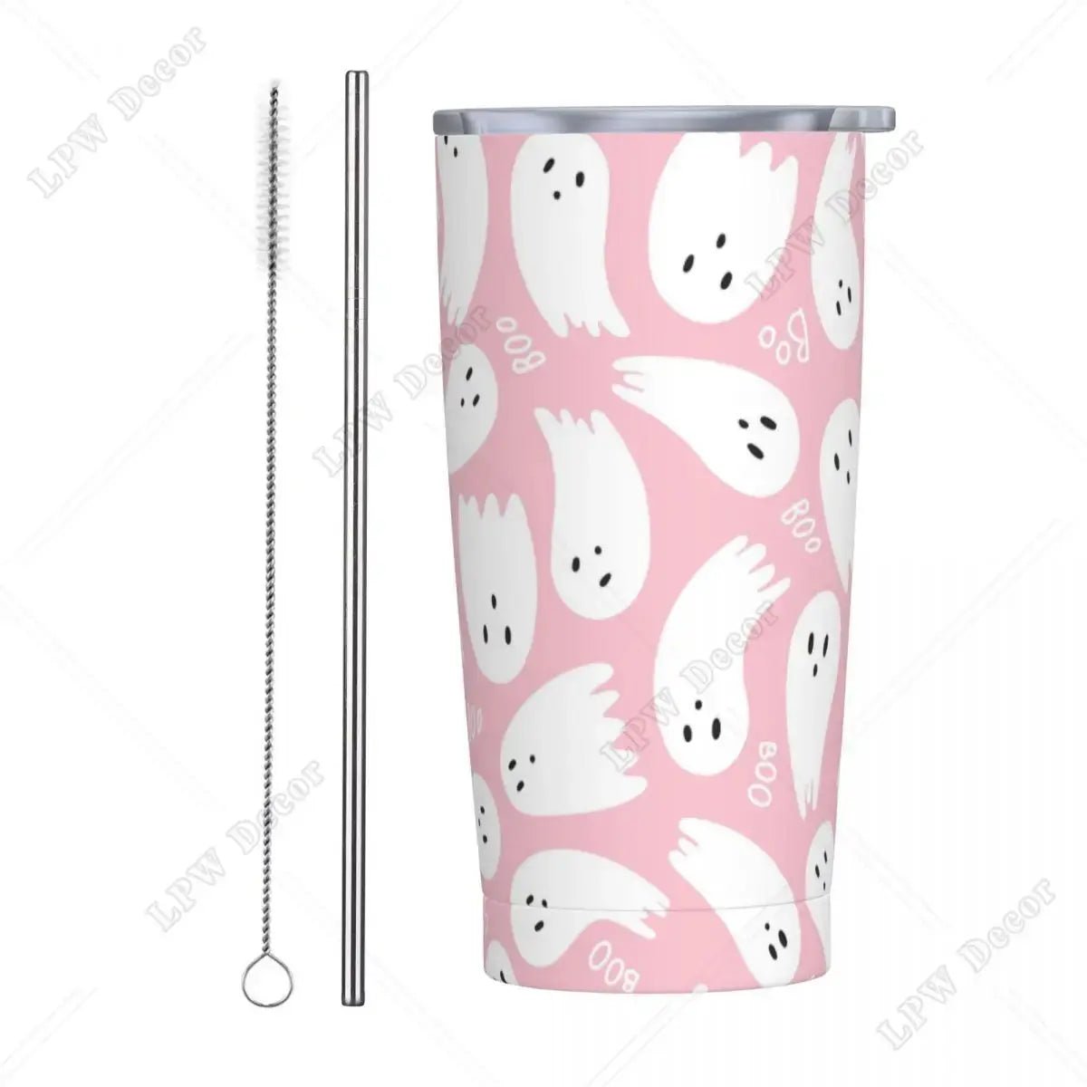 Pink Cute Ghosts Insulated Tumbler with Straws and Lid 20 oz - Celeste