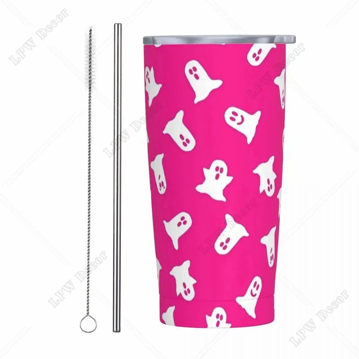 Pink Cute Ghosts Insulated Tumbler with Straws and Lid 20 oz - Celeste