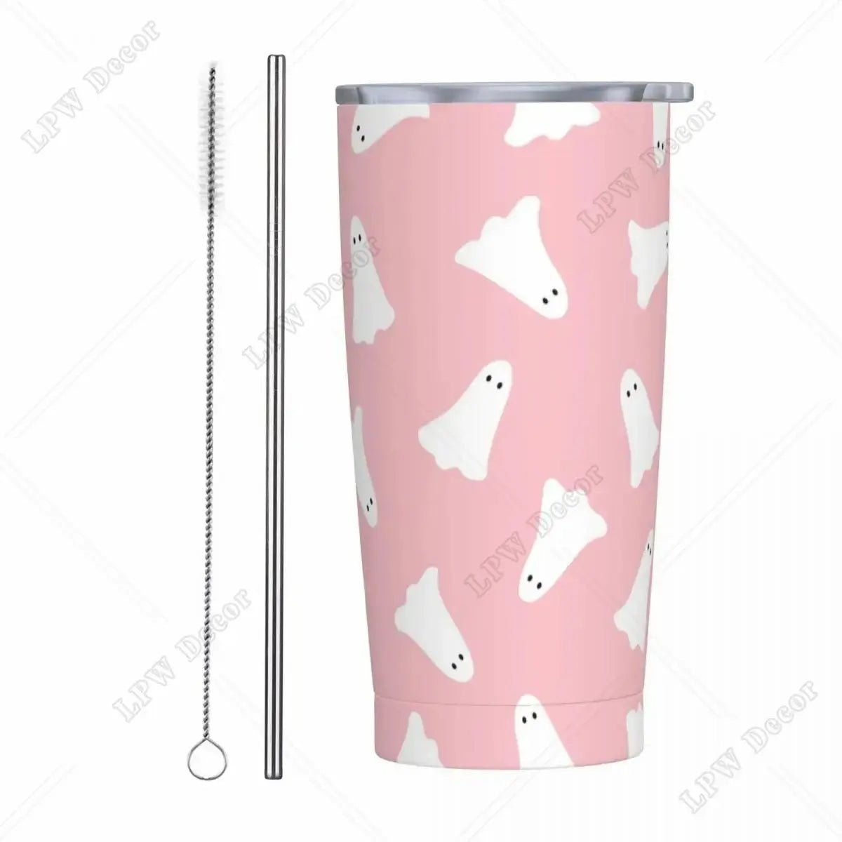 Pink Cute Ghosts Insulated Tumbler with Straws and Lid 20 oz - Celeste