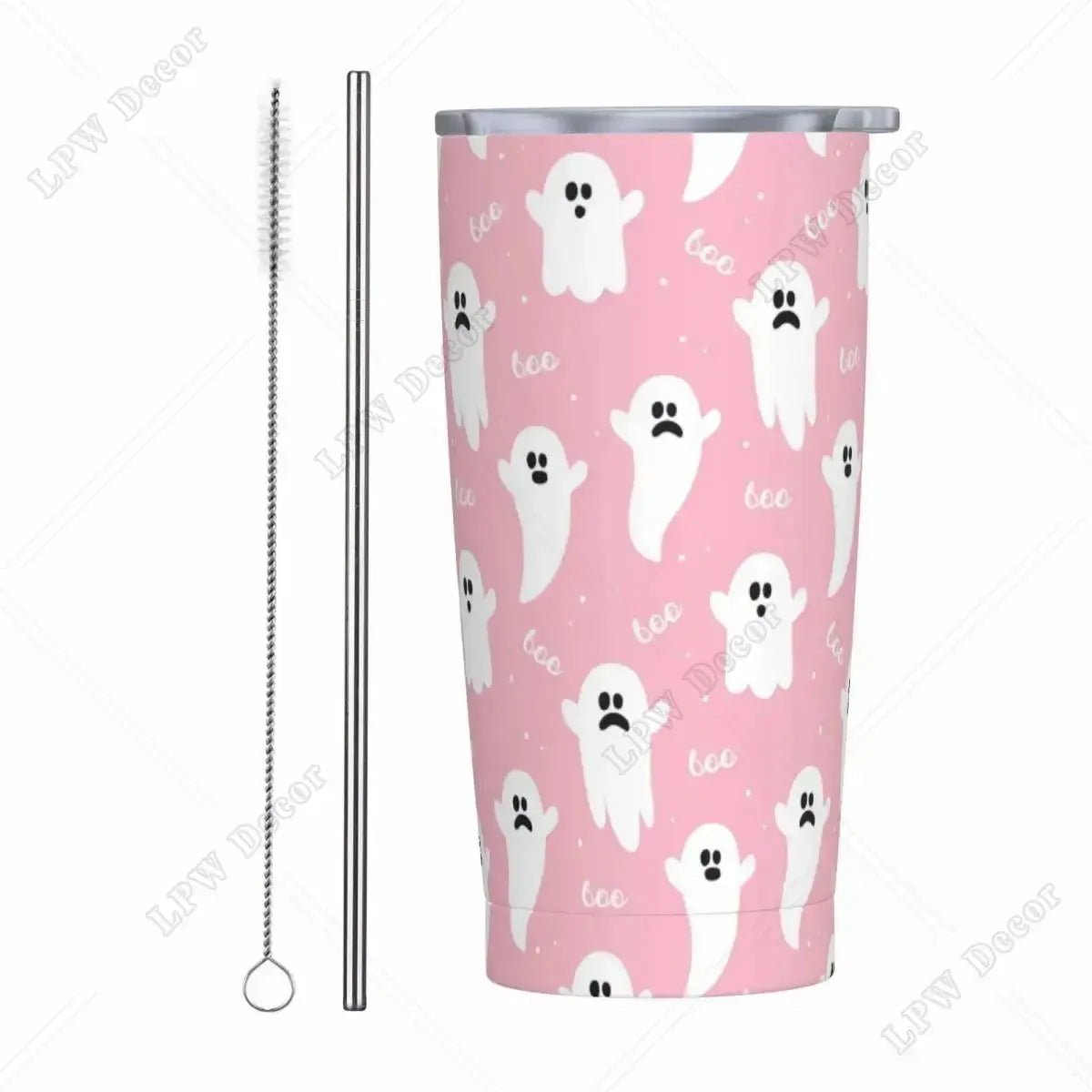 Pink Cute Ghosts Insulated Tumbler with Straws and Lid 20 oz - Celeste