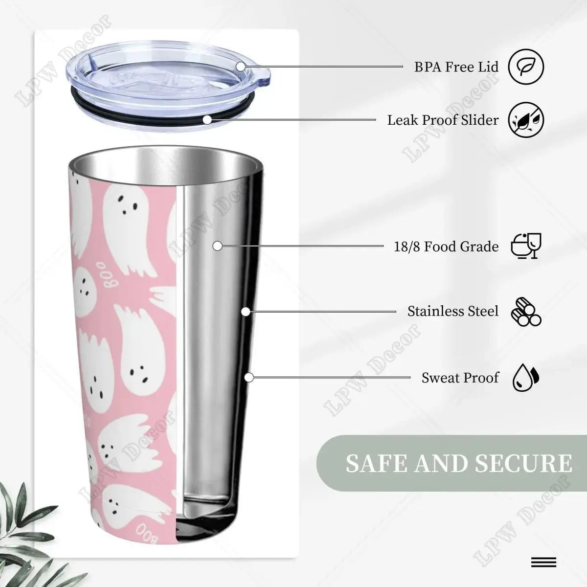 Pink Cute Ghosts Insulated Tumbler with Straws and Lid 20 oz - Celeste