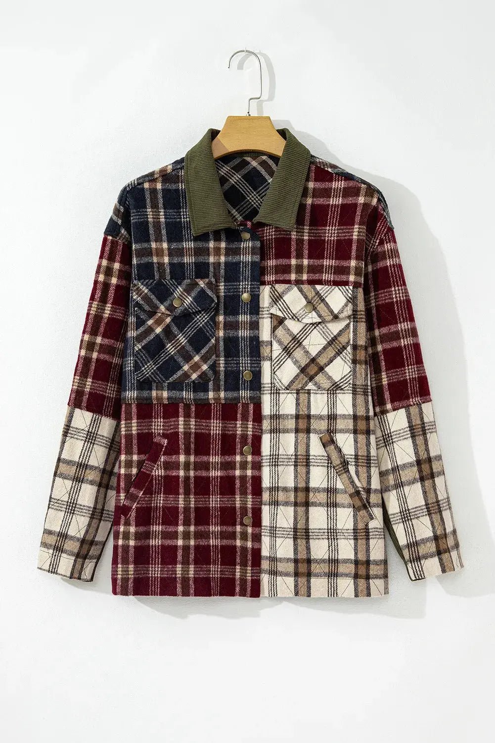 Plaid Button Up Long Sleeve Jacket - Celeste    