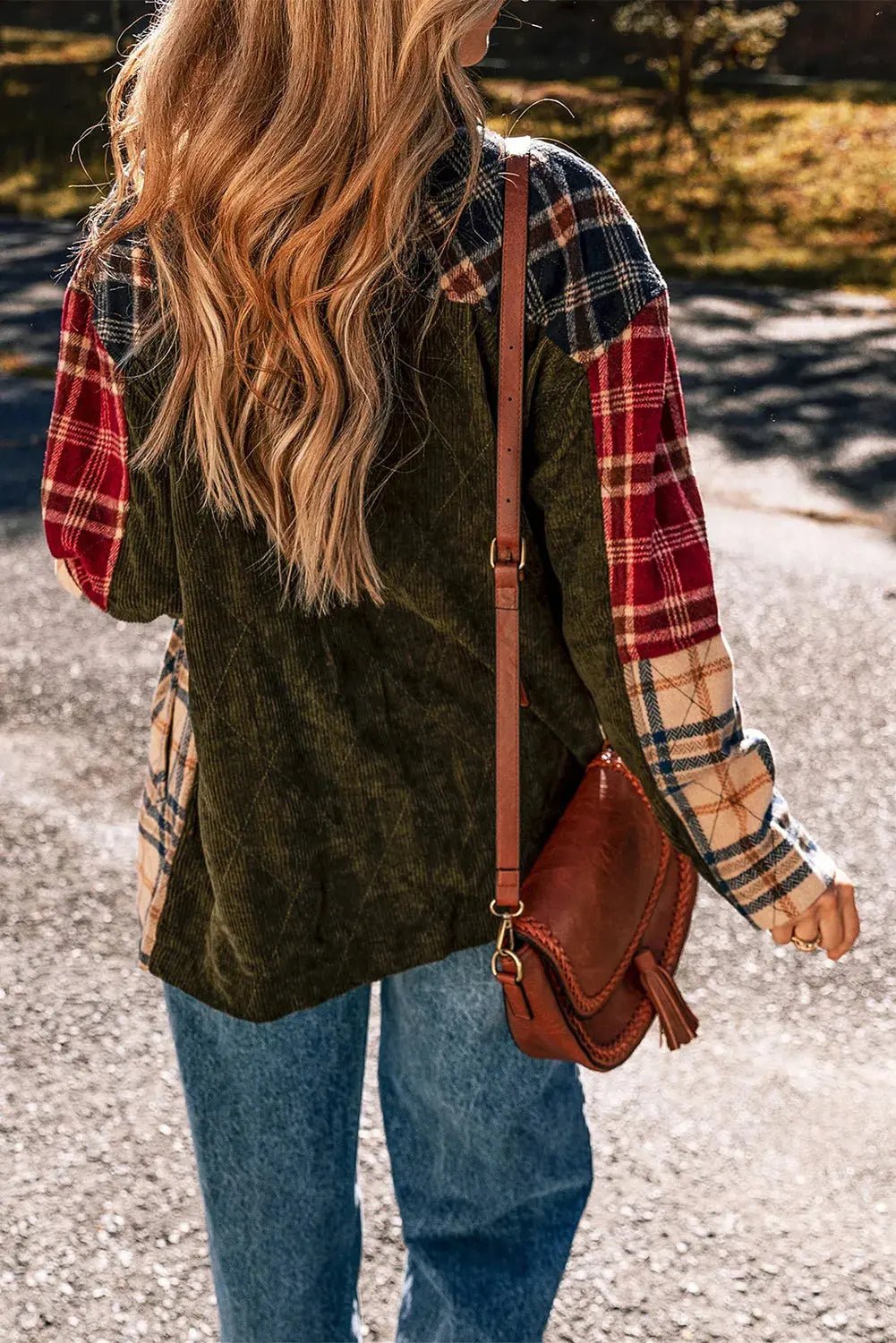 Plaid Button Up Long Sleeve Jacket - Celeste    