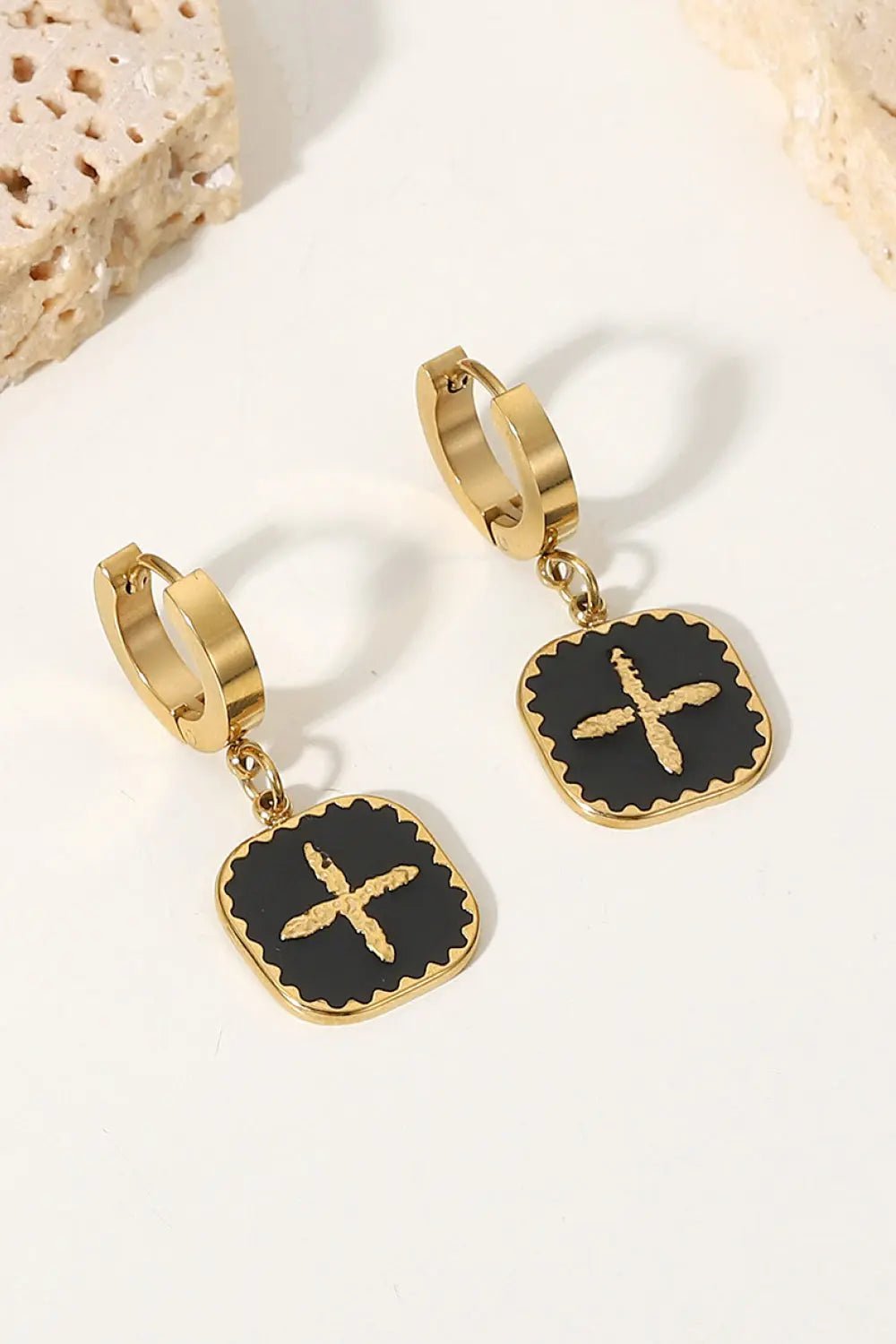 Plus Sign Square Shape Drop Earrings - Celeste