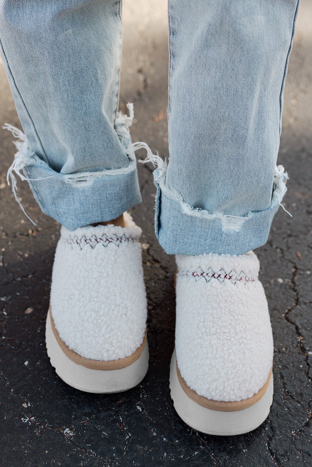 Plush Slide On Shoes - Winter White - Celeste