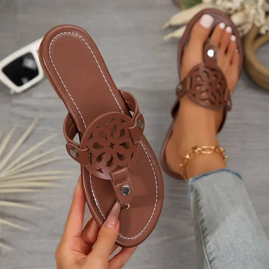 PU Leather Flat Sandals - Celeste