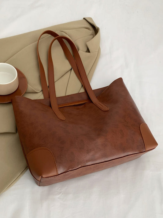 PU Leather Medium Tote Bag - Celeste