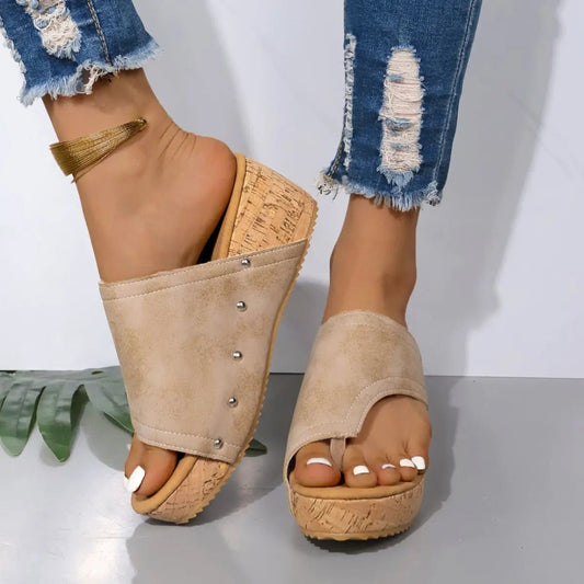 PU Leather Wedge Sandals - Celeste