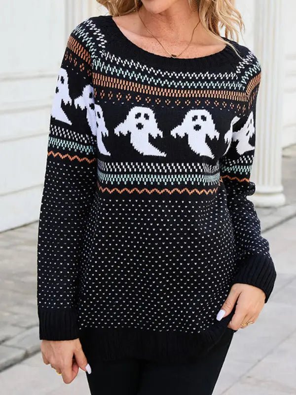 Pullover Ghost Halloween Sweater - Celeste