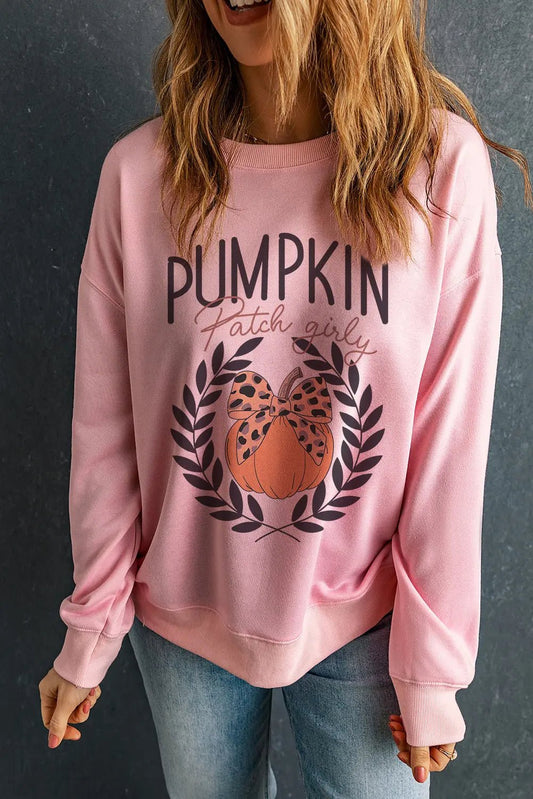 Pumpkin Round Neck Long Sleeve Sweatshirt - Celeste