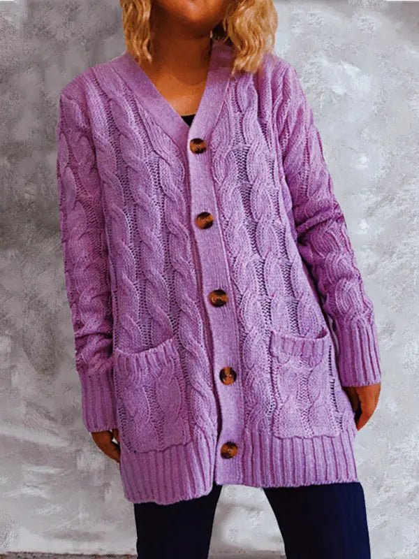 Purple Button - Down Cardigan Sweater - Celeste