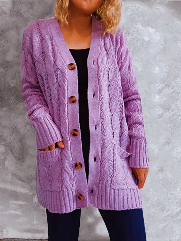 Purple Button - Down Cardigan Sweater - Celeste