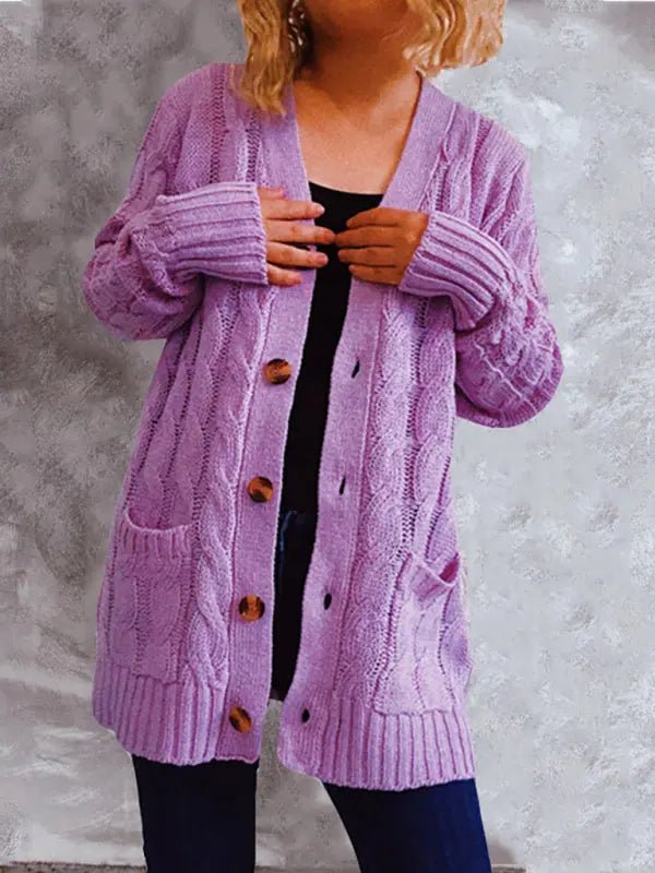 Purple Button - Down Cardigan Sweater - Celeste