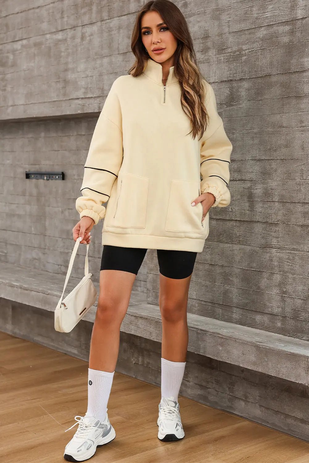 Quarter Zip Dropped Shoulder Sweatshirt - Celeste