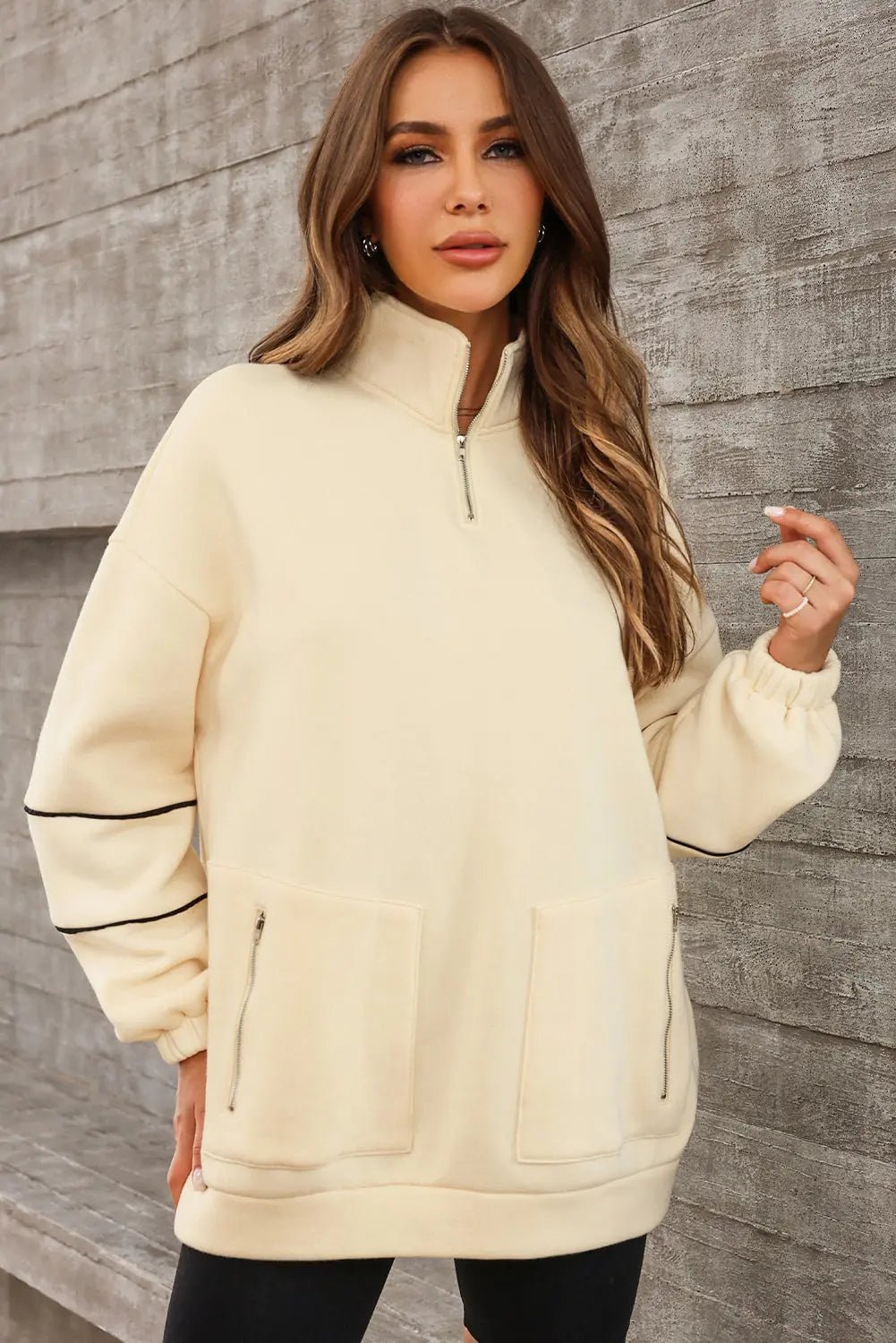 Quarter Zip Dropped Shoulder Sweatshirt - Celeste