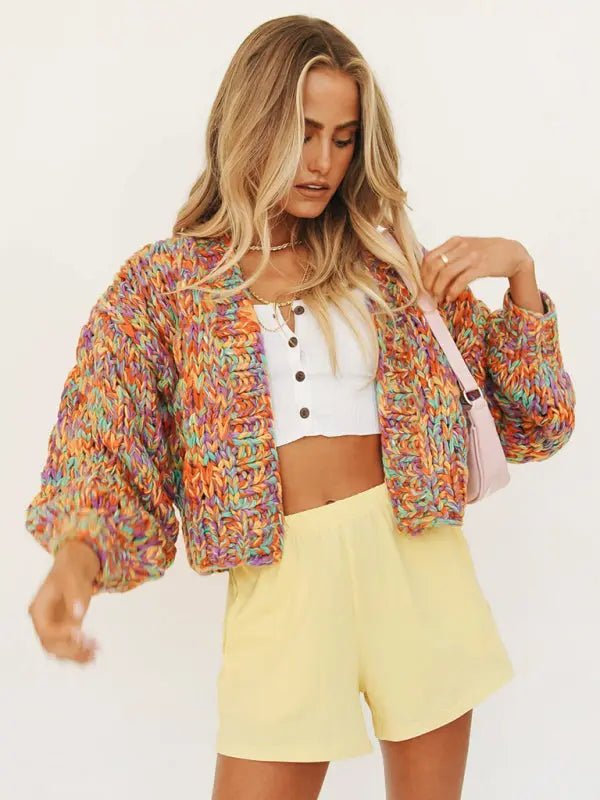 Rainbow Lantern Sleeve Cardigan - Celeste