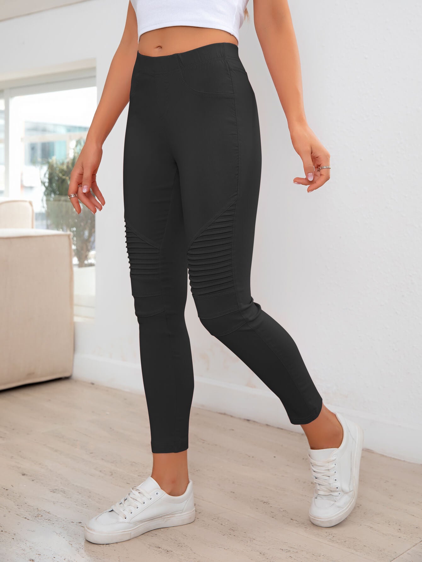 Ribbed Detail Leggings - Celeste    