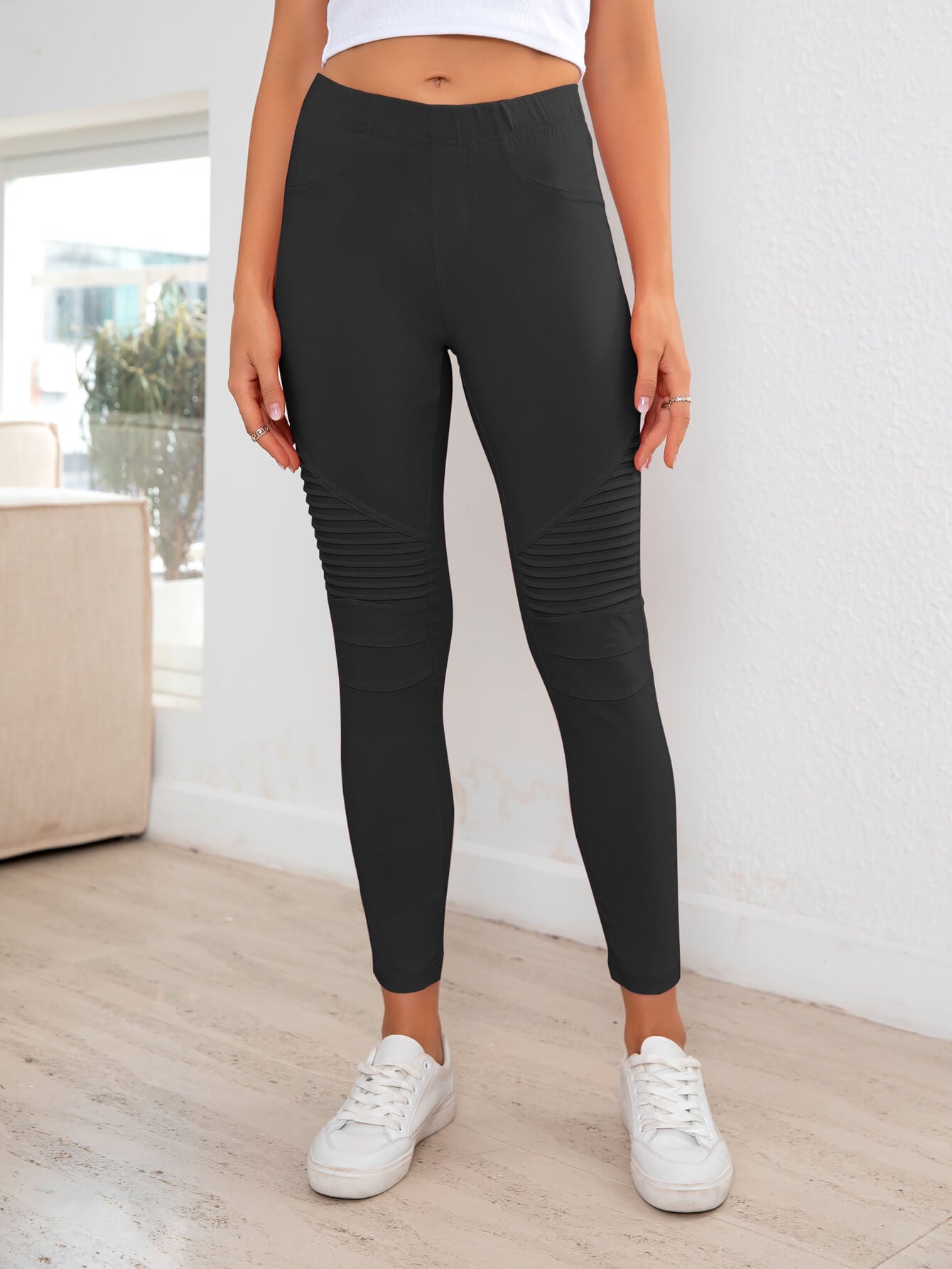 Ribbed Detail Leggings - Celeste    