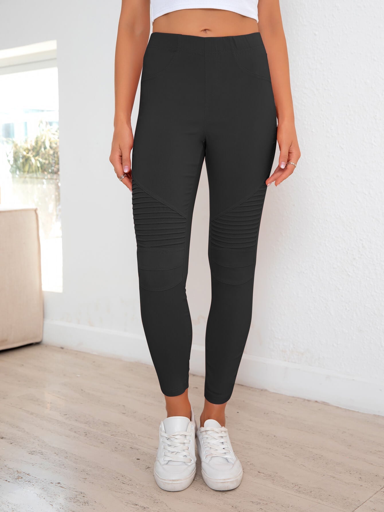 Ribbed Detail Leggings - Celeste    